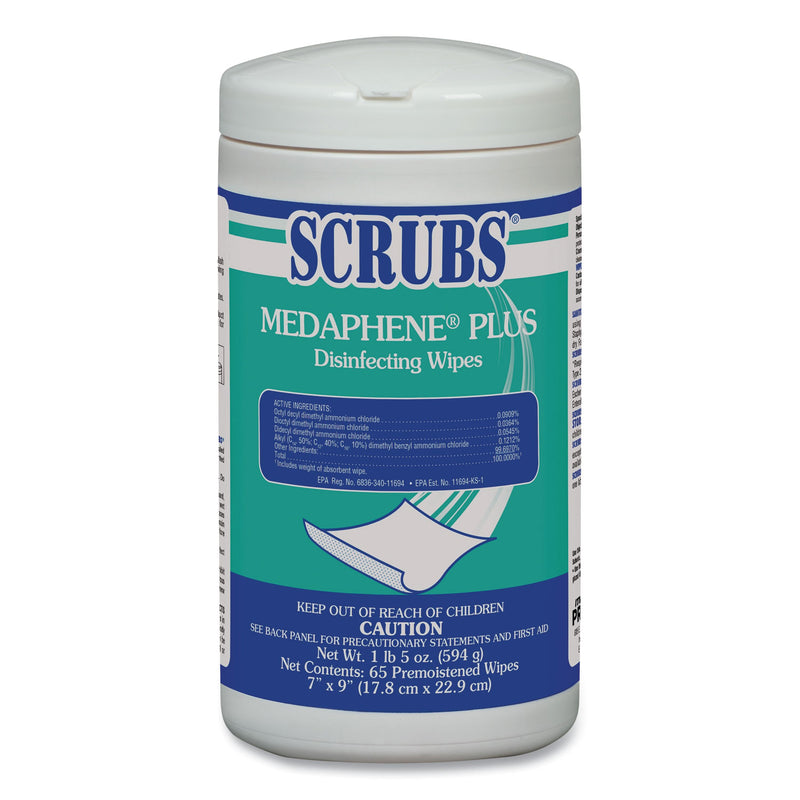 Scrubs Medaphene Plus Disinfecting Wipes, Citrus, 8 X 7, White, 65/Canister, 6/Carton - ITW96365