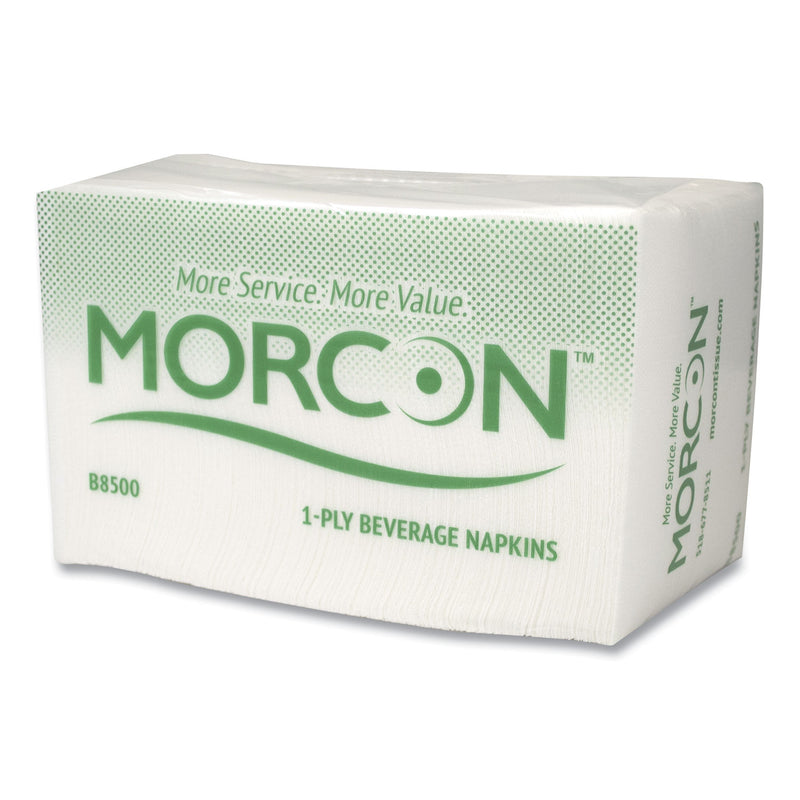 Morcon Morsoft Beverage Napkins, 9 X 9/4, White, 500/Pack, 8 Packs/Carton - MORB8500
