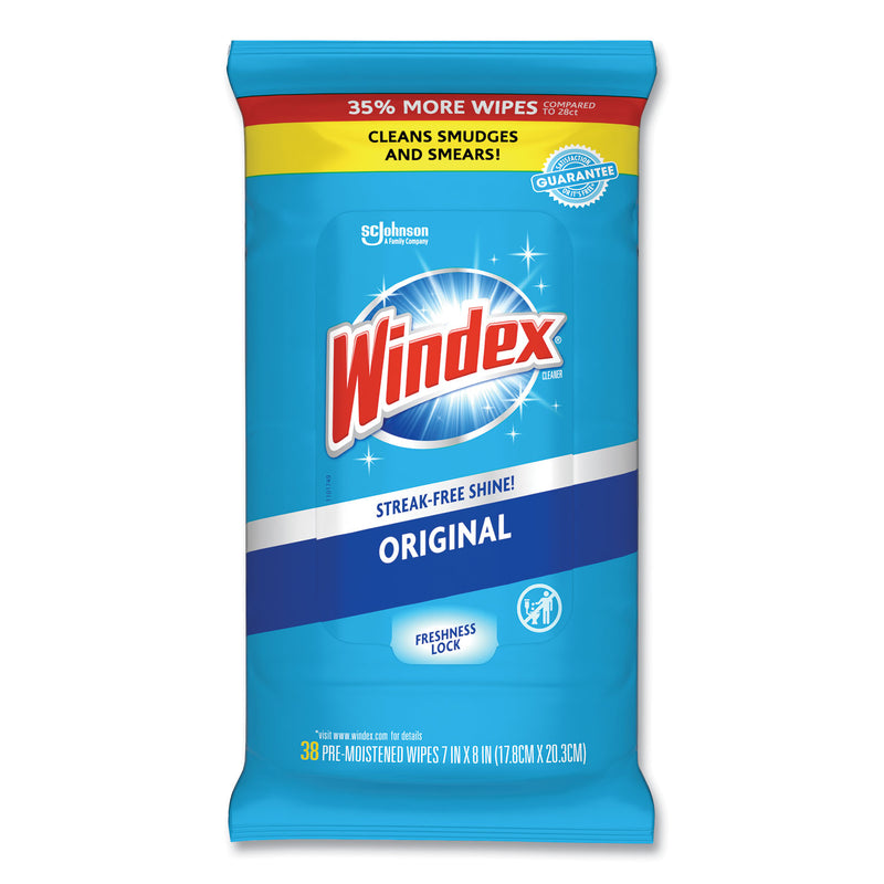 Windex Glass And Surface Wet Wipe, Cloth, 7 X 8, 38/Pack, 12 Packs/Carton - SJN319251