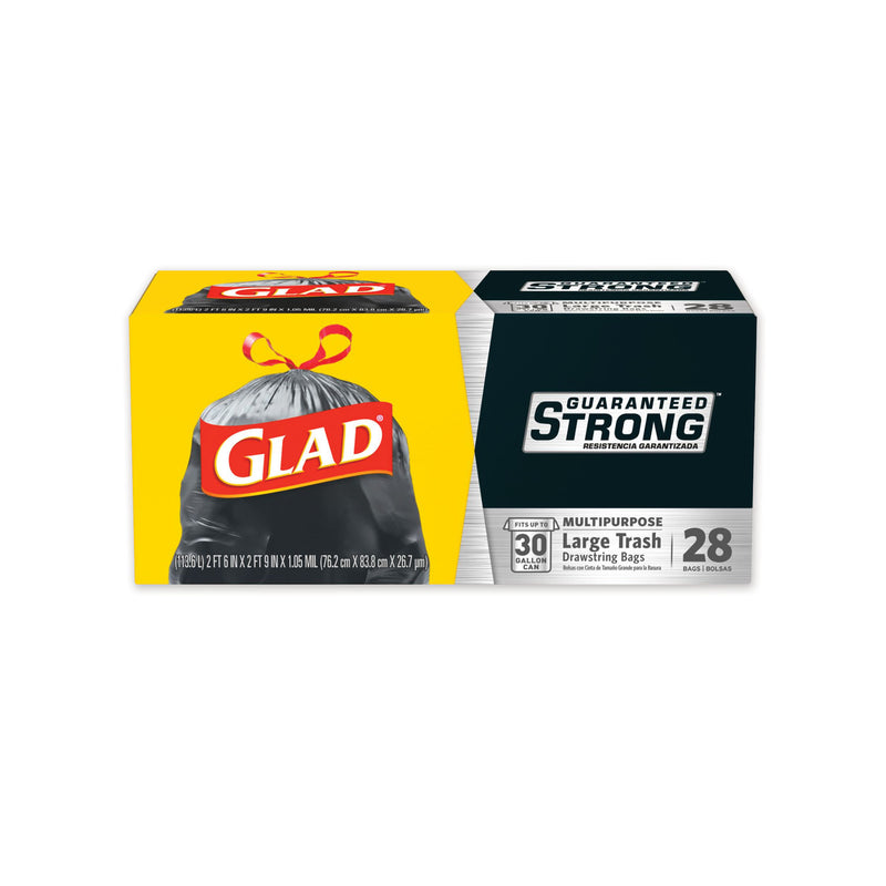 Glad Drawstring Large Trash Bags, 30 gal, 1.05 mil, 30 x 33, Black,  90/Carton