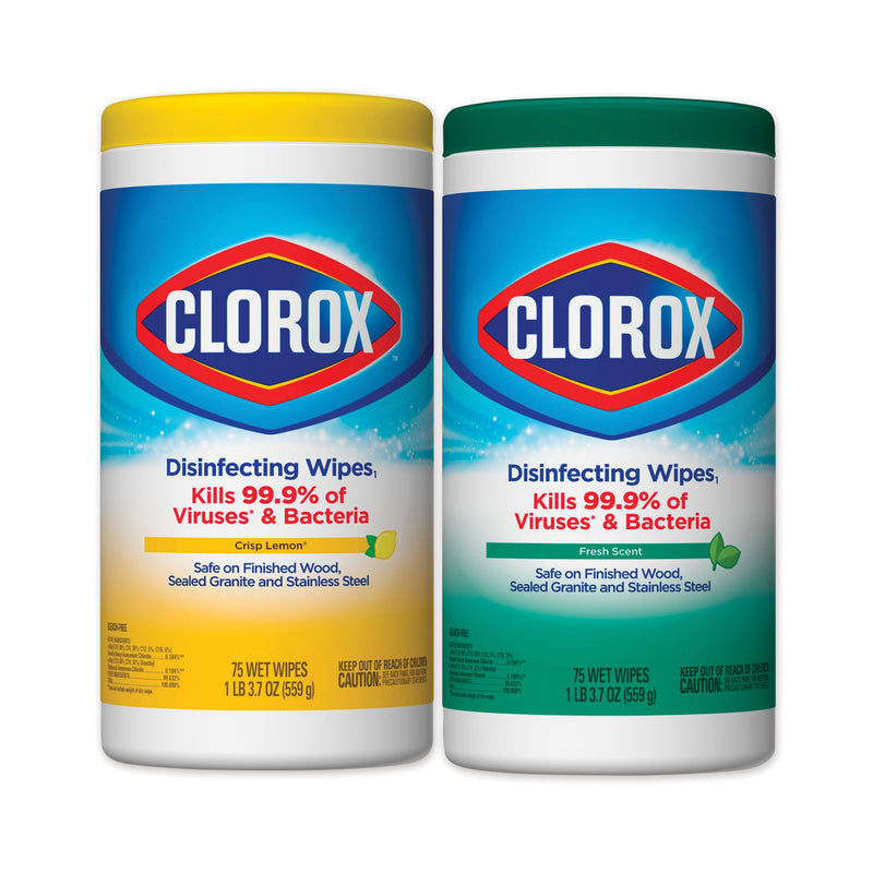 Clorox Disinfecting Wipes, 7 X 8, Fresh Scent/Citrus Blend, 75/Canister, 2/Pack - CLO01599