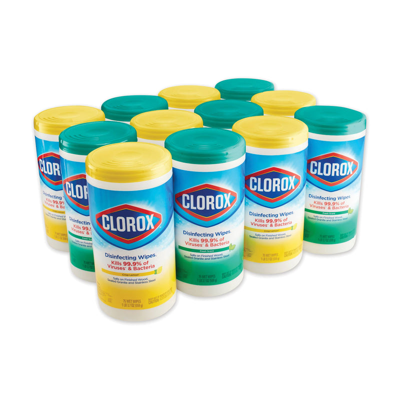 Clorox Disinfecting Wipes, 7 X 8, Fresh Scent/Citrus Blend, 75/Can, 2 Cans/Pk, 6 Pk/Ct - CLO01599CT