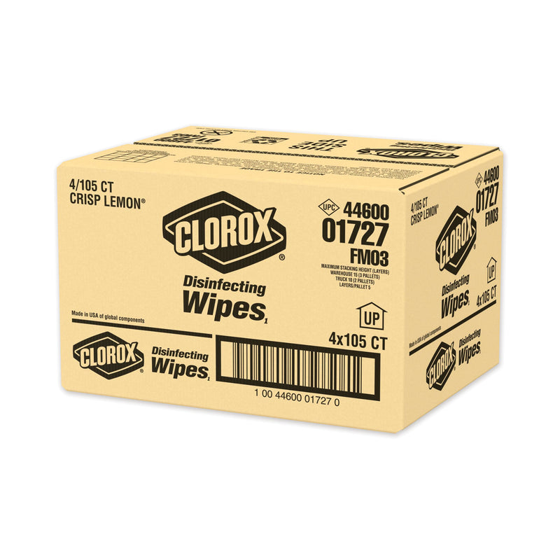 Clorox Disinfecting Wipes, 7 X 8, Crisp Lemon, 105/Canister, 4 Canisters/Carton - CLO01727
