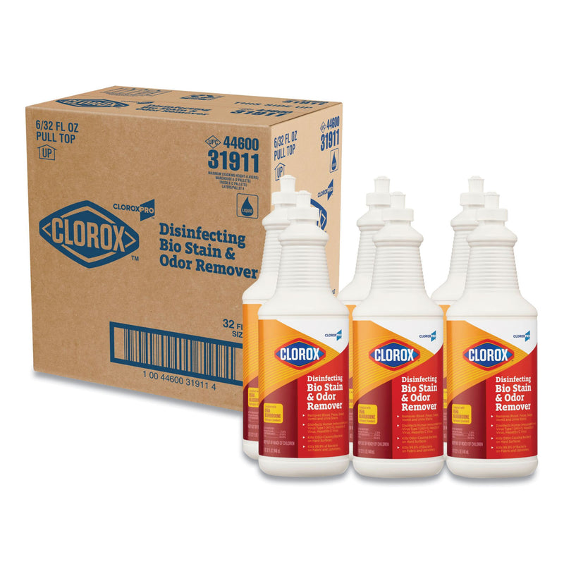 Clorox Disinfecting Bio Stain And Odor Remover, Fragranced, 32 Oz Pull-Top Bottle, 6/Ct - CLO31911