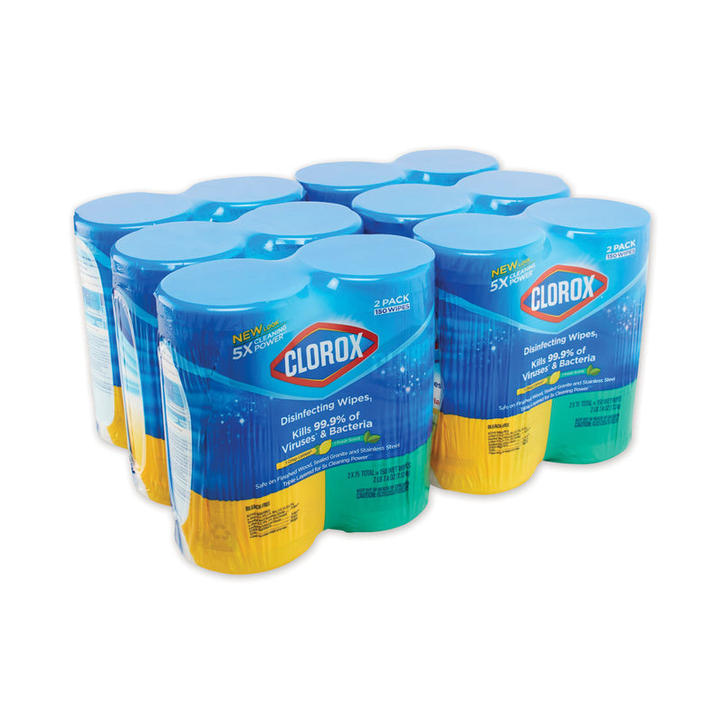 Clorox Disinfecting Wipes, 7 X 8, Fresh Scent/Citrus Blend, 75/Can, 2 Cans/Pk, 6 Pk/Ct - CLO01599CT