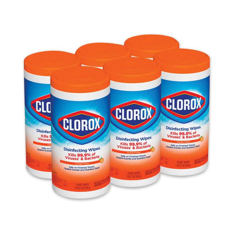 Clorox Disinfecting Wipes, 7 X 8, Orange Fusion, 75/Canister, 6 Canisters/Carton - CLO01686CT