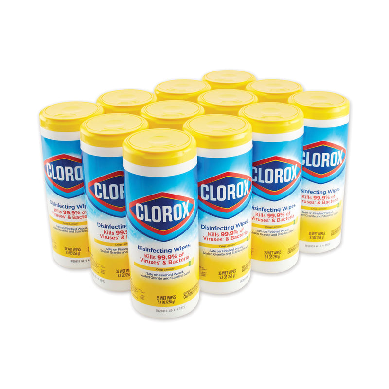 Clorox Disinfecting Wipes, 7 X 8, Crisp Lemon, 35/Canister, 12/Carton - CLO01594CT