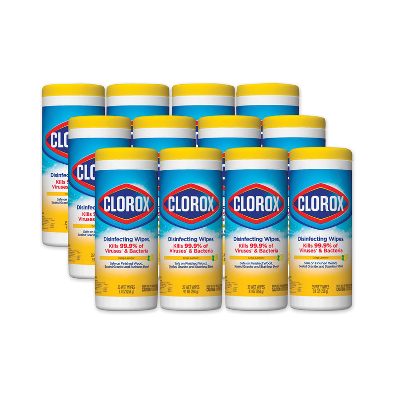 Clorox Disinfecting Wipes, 7 X 8, Crisp Lemon, 35/Canister, 12/Carton - CLO01594CT