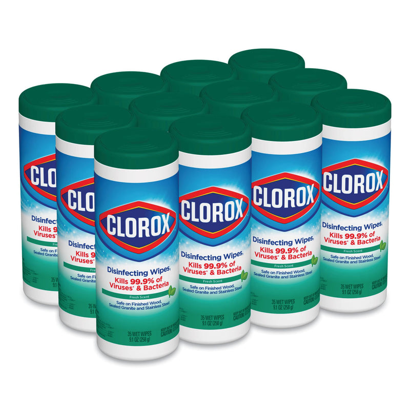 Clorox Disinfecting Wipes, 7 X 8, Fresh Scent, 35/Canister, 12/Carton - CLO01593CT