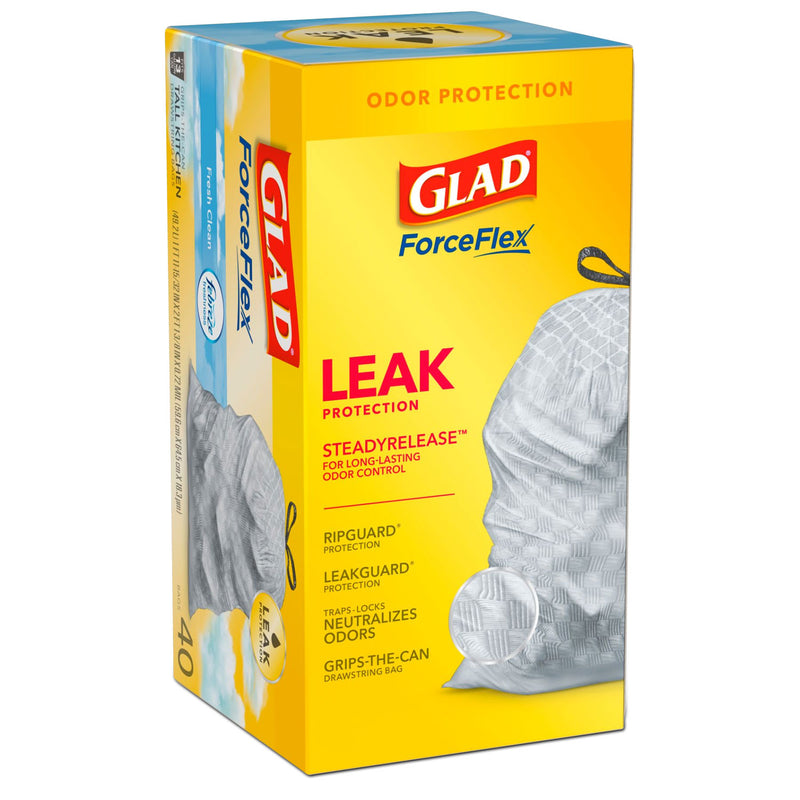 Glad Odorshield Tall Kitchen Drawstring Bags, 13 Gal, 0.78 Mil, 24" X 27.38", White, 240/Carton - CLO78361