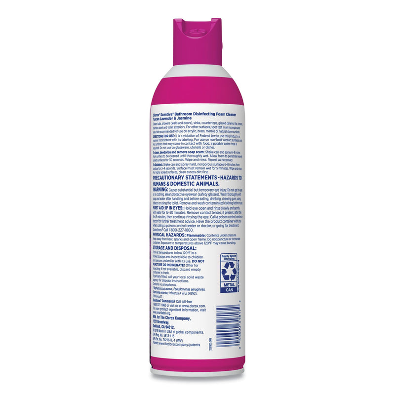 Clorox Scentiva Disinfecting Foam Multi Surface Cleaner, 20 Oz Can, Lavender, 6/Carton - CLO31817