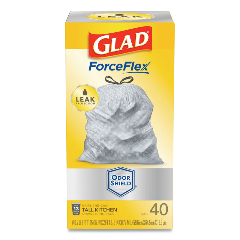 Glad Tall Kitchen Drawstring Trash Bags, 13 Gal, 0.72 Mil, 23.75" X 24.88", White, 240/Carton - CLO79008