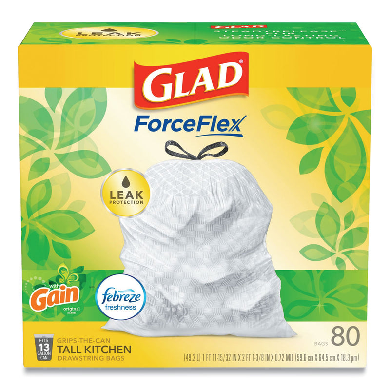 Glad Odorshield Tall Kitchen Drawstring Bags, 13 Gal, 0.95 Mil, 24" X 27.38", White, 240/Carton - CLO78900