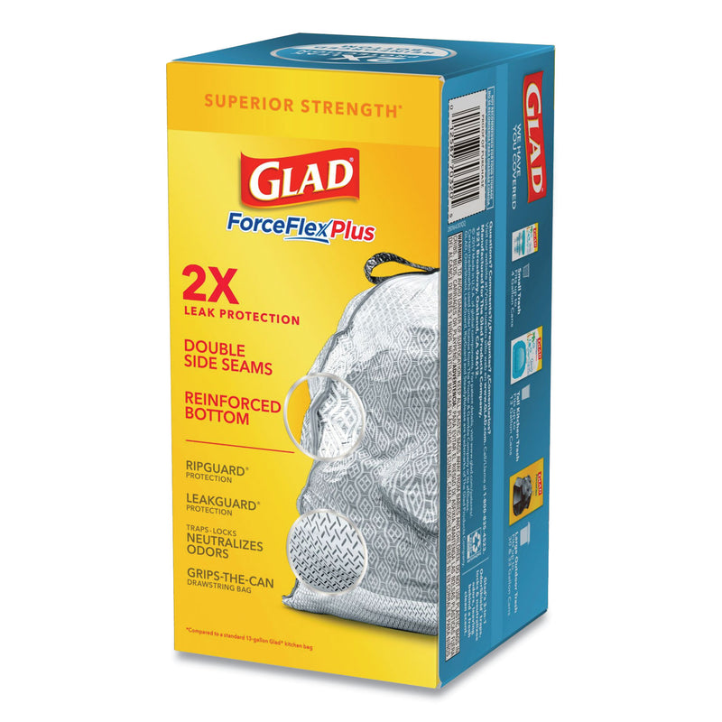 Glad Forceflexplus Odorshield Tall Kitchen Drawstring Trash Bags, 13 Gal, 0.9 Mil, 24" X 28", White, 204/Carton - CLO70320