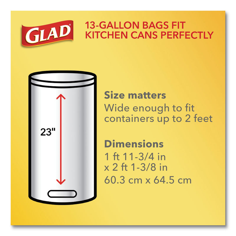 Glad Forceflexplus Tall Kitchen Drawstring Trash Bags, 13 Gal, 0.72 Mil, 23.75" X 24.88", White, 100/Box - CLO70427