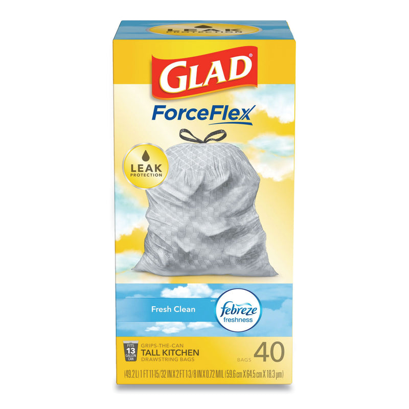 Glad Odorshield Tall Kitchen Drawstring Bags, 13 Gal, 0.78 Mil, 24" X 27.38", White, 240/Carton - CLO78361