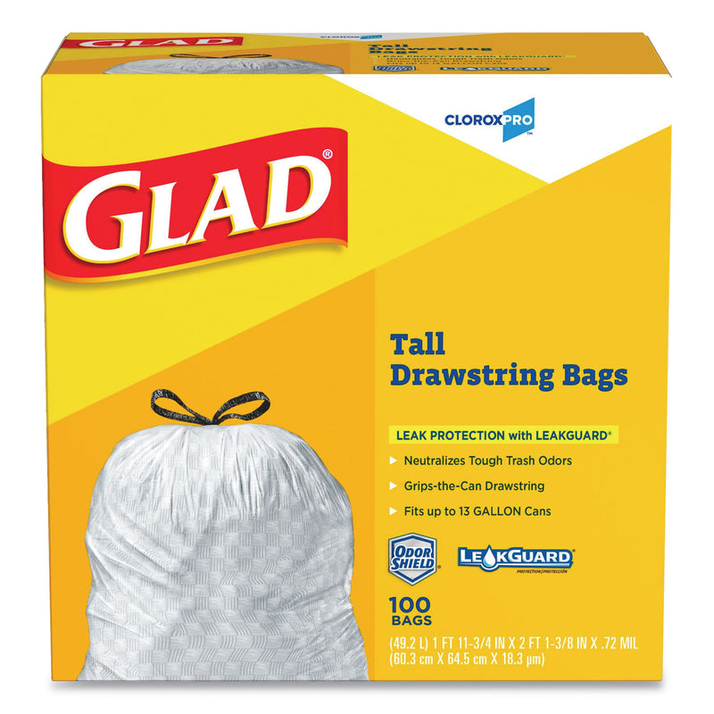 Glad Tall Kitchen Drawstring Trash Bags, 13 Gal, 0.72 Mil, 24" X 27.38", Gray, 400/Carton - CLO78526CT