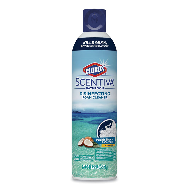Clorox Scentiva Bathroom Foam Cleaner, Pacific Breeze & Coconut, 20 Oz Aerosol, 6/Ct - CLO31816