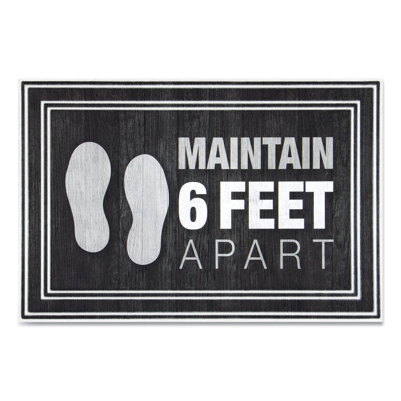 Apache Mills Message Floor Mats, 24 X 36, Charcoal, "Maintain 6 Feet Apart" - APH3984528772X3