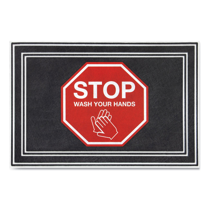 Apache Mills Message Floor Mats, 24 X 36, Charcoal/Red, "Stop Wash Your Hands" - APH3984528832X3