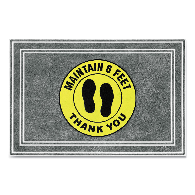 Apache Mills Message Floor Mats, 24 X 36, Charcoal/Yellow, "Maintain 6 Feet Thank You" - APH3984528802X3