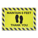 Apache Mills Message Floor Mats, 24 X 36, Black/Yellow, "Maintain 6 Feet Thank You" - APH3984528782X3