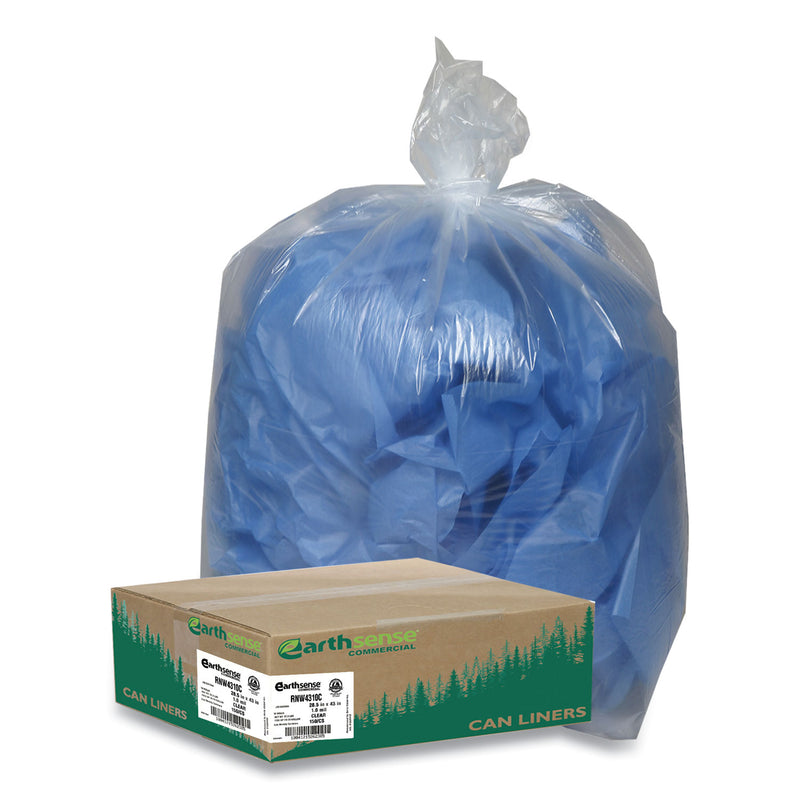 Earthsense Commercial Linear Low Density Clear Recycled Can Liners, 23 Gal, 1.25 Mil, 28.5