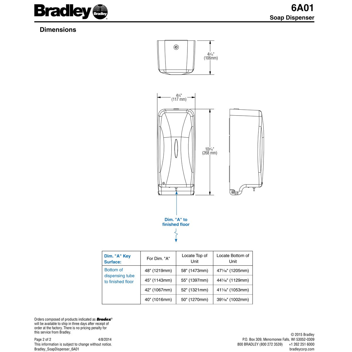 Bradley 6A01-11 Automatic Foam Soap/Sanitizer Dispenser, Surface Mount