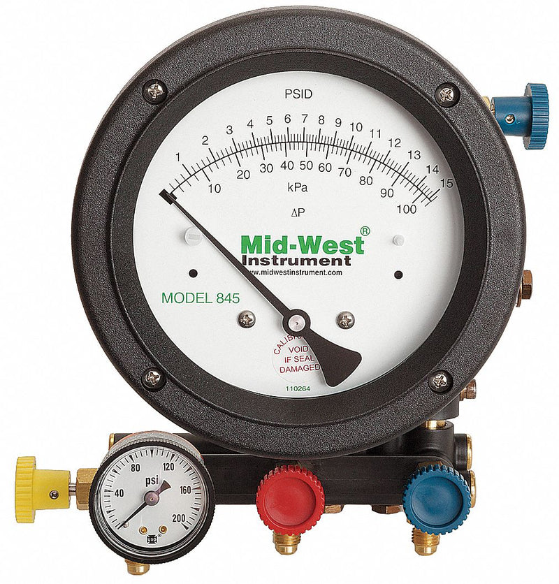 Mid-West Instrument Backflow Preventer Test Kit, 5 Valve, Includes: (3) 5ft Hoses, Analog test Gauge, Carrying Case, Cer - 845-5