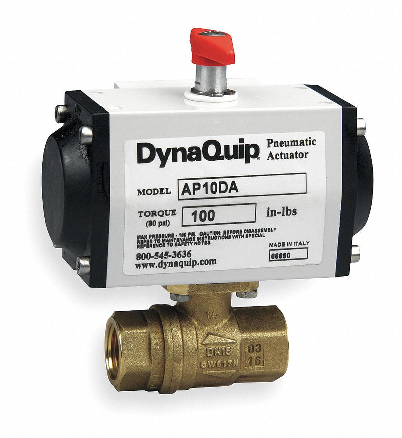 Dynaquip 1/2 in Spring Return Pneumatic Actuated Ball Valve, 2-Piece - PHH23ATSR05210A