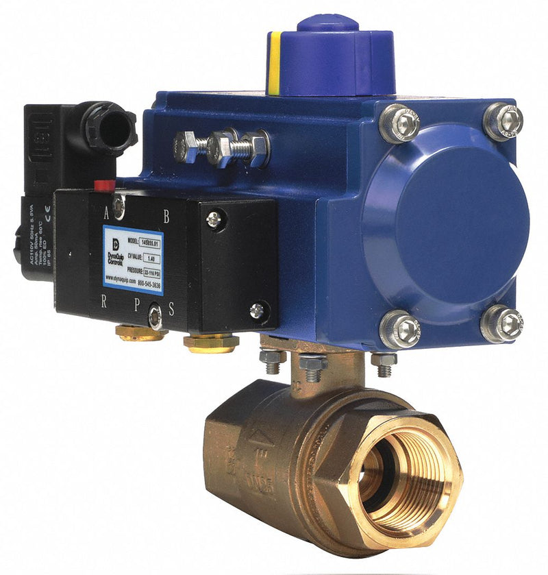Dynaquip 1 in Double Acting Pneumatic Actuated Ball Valve, 2-Piece - PHH25ATDA052A