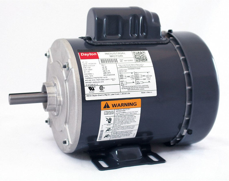 Dayton 1/2 HP, General Purpose Motor, Capacitor-Start, 1725 Nameplate RPM, 115/208-230 Voltage - 6K122