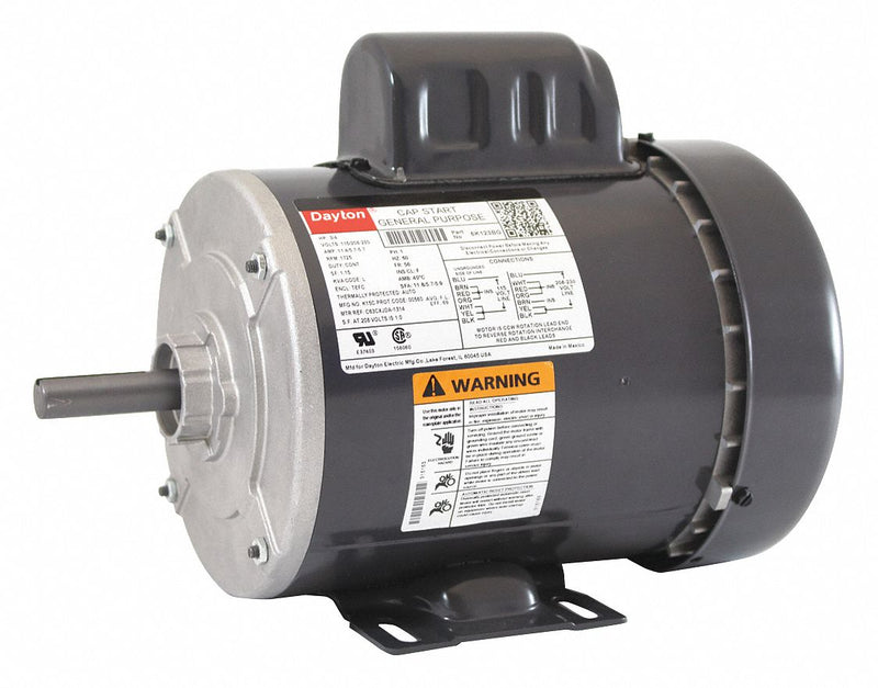 Dayton 3/4 HP, General Purpose Motor, Capacitor-Start, 1725 Nameplate RPM, 115/208-230 Voltage - 6K123