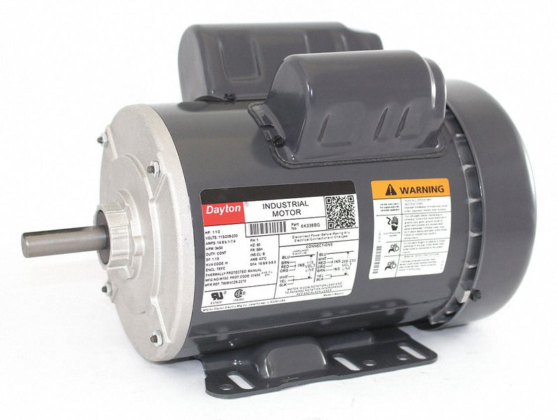 Dayton 1 1/2 HP, General Purpose Motor, Capacitor-Start/Run, 3450 Nameplate RPM, 115/208-230 Voltage - 6K338