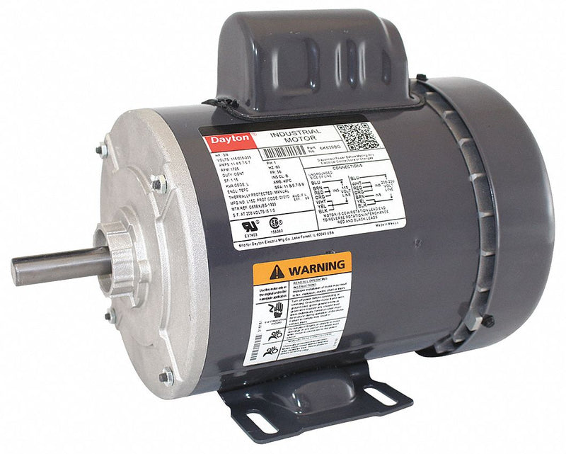 Dayton 3/4 HP, General Purpose Motor, Capacitor-Start, 1725 Nameplate RPM, 115/208-230 Voltage - 6K639