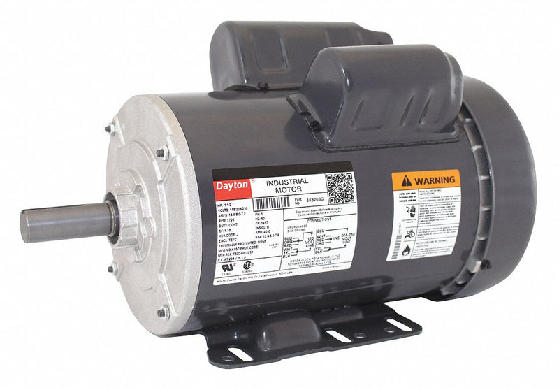 Dayton 1 1/2 HP, General Purpose Motor, Capacitor-Start/Run, 1725 Nameplate RPM, 115/208-230 Voltage - 6K828