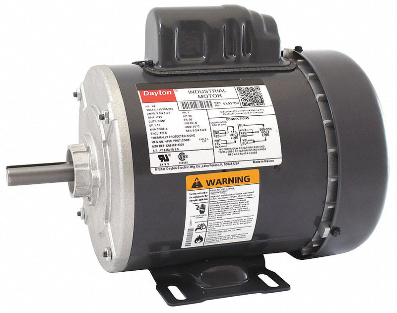 Dayton 1/2 HP, General Purpose Motor, Capacitor-Start, 1725 Nameplate RPM, 115/208-230 Voltage - 6K937