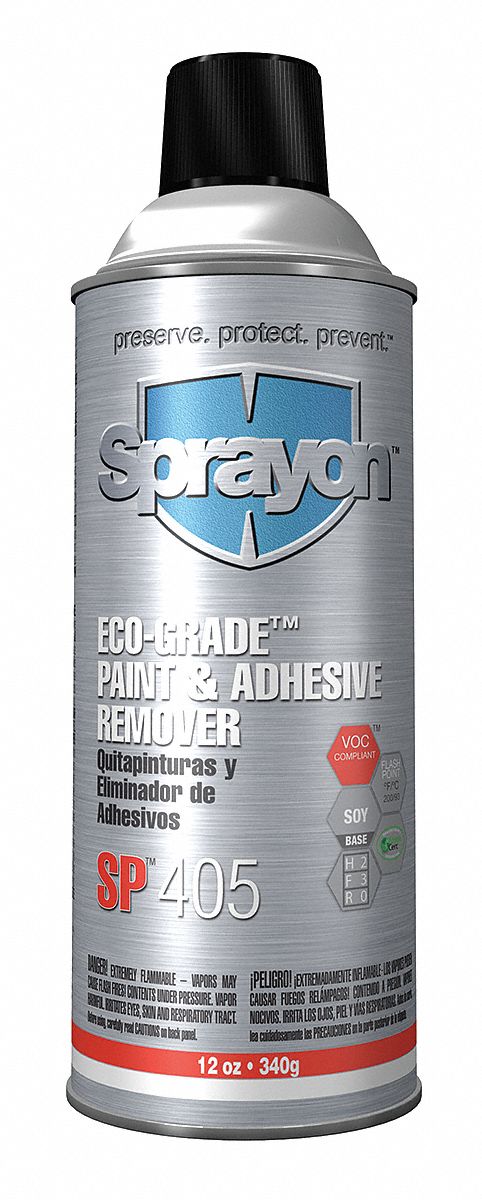 Sprayon Adhesive and Paint Remover, 12 oz, Aerosol Can, Ready to Use, Hard Nonporous Surfaces - SC0405000