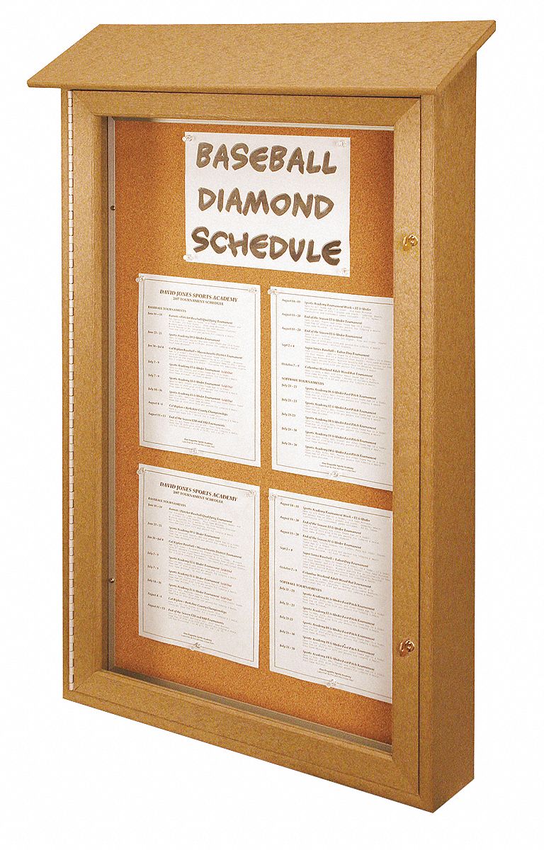 United Visual Push-Pin Outdoor Enclosed Bulletin Board, Natural Cork, 42"H x 26"W, Cedar - UVSD4226-CEDAR