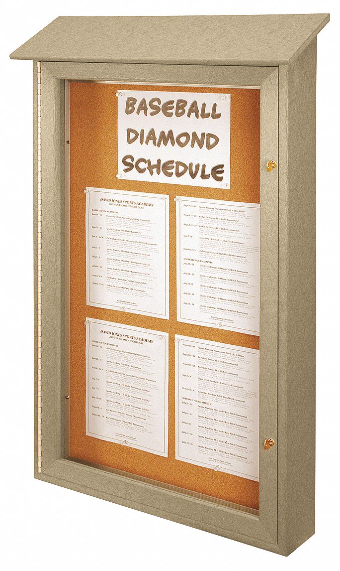 United Visual Push-Pin Outdoor Enclosed Bulletin Board, Natural Cork, 42"H x 26"W, Sand - UVSD4226-SAND