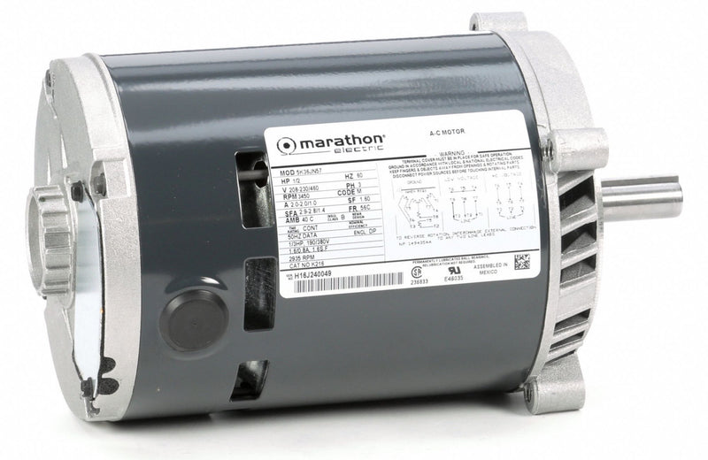 Marathon Motors 1/2 HP, General Purpose Motor, 3-Phase, 3450 Nameplate RPM, 230/460 Voltage, 56C Frame - 5K36JN57