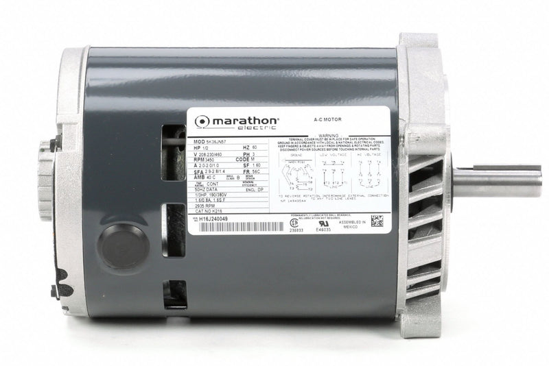 Marathon Motors 1/2 HP, General Purpose Motor, 3-Phase, 3450 Nameplate RPM, 230/460 Voltage, 56C Frame - 5K36JN57
