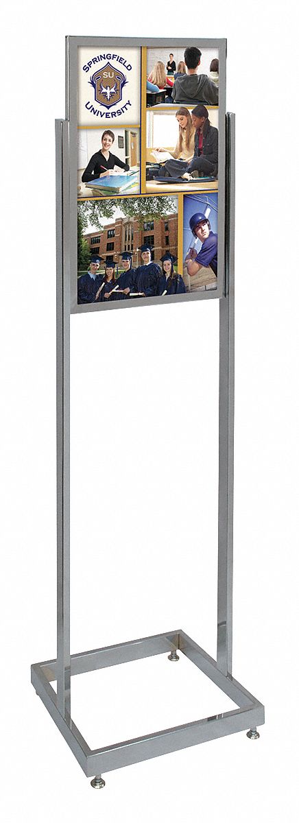 United Visual Sign Holder, Pedestal, 14x22, Alum, Chrome - UVE58110-chrome