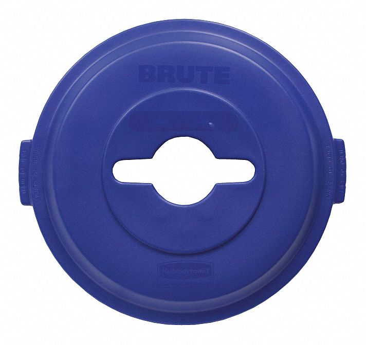 Rubbermaid BRUTE Series All-Purpose Recycling Top, Round, Flat, 32 gal, Blue - 1788380