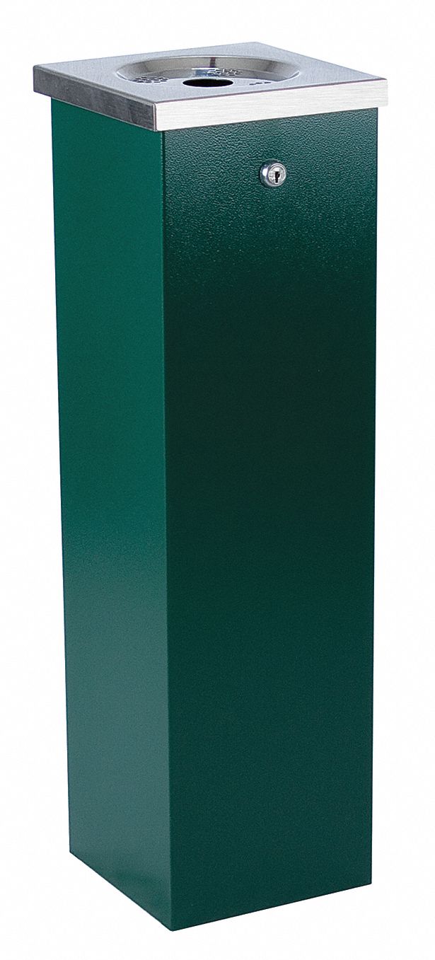 No Butts Bin 1 3/4 gal Cigarette Receptacle, 29 in Height, 8 in Base Dia., Metal, Green - FLT03