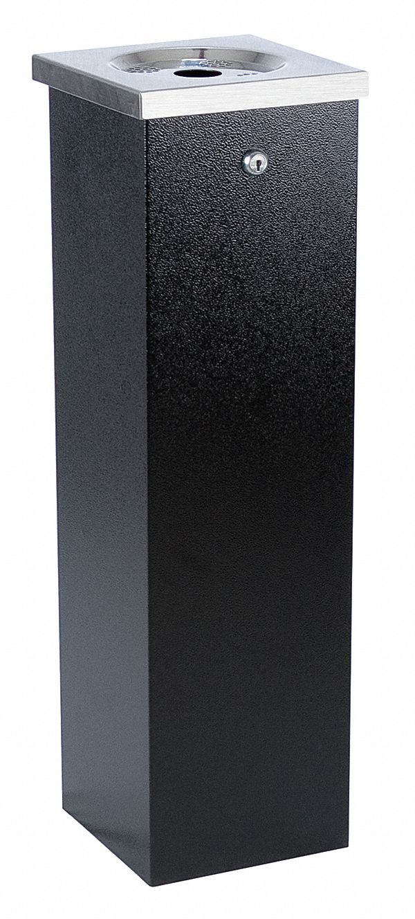 No Butts Bin 1 3/4 gal Cigarette Receptacle, 29 in Height, 8 in Base Dia., Metal, Black - FLT04