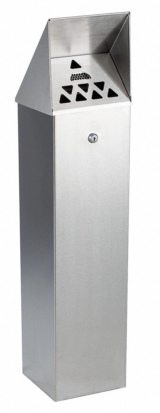 No Butts Bin 1 3/4 gal Cigarette Receptacle, 35 in Height, 8 in Base Dia., Metal, Silver - HDD01