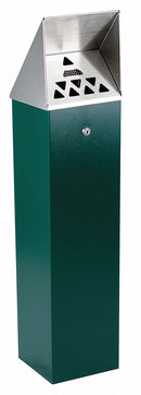 No Butts Bin 1 3/4 gal Cigarette Receptacle, 35 in Height, 8 in Base Dia., Metal, Green - HDD03