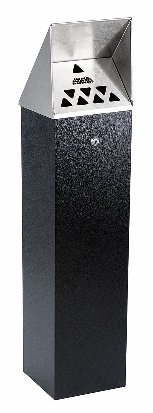 No Butts Bin 1 3/4 gal Cigarette Receptacle, 35 in Height, 8 in Base Dia., Metal, Black - HDD04