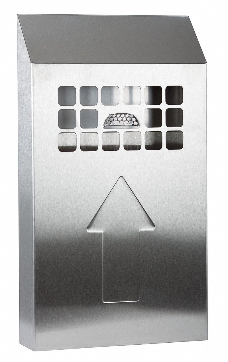 No Butts Bin 1/2 gal Cigarette Receptacle, 18 in Height, 10 in Base Dia., Metal, Silver - NBB01